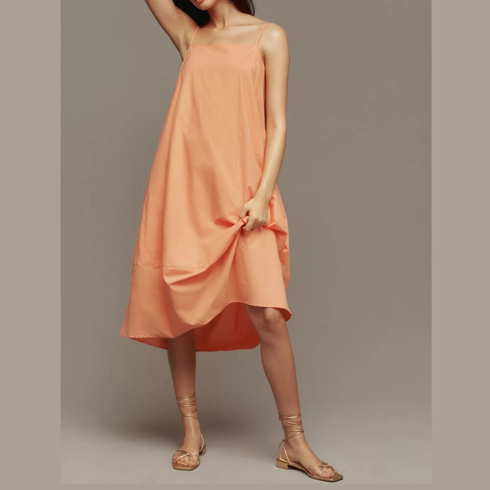 Anthropologie Self Contrast Bare Sleeveless Barrel Midi Dress Peach Small Petite